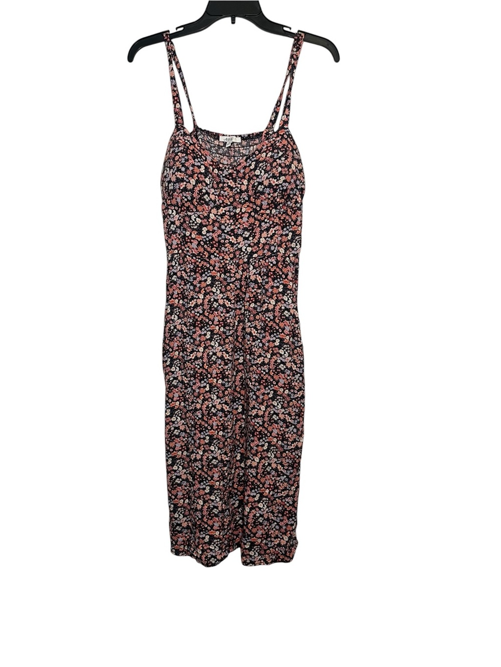 AUW Black Floral Dress with Coral & Cream Blooms